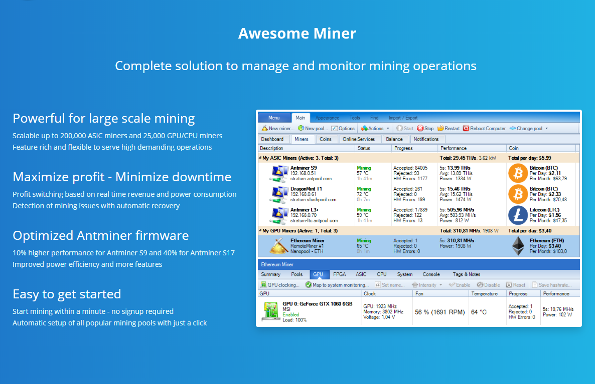 Awesome Miner] - Powerful Windows GUI to manage and monitor up to 