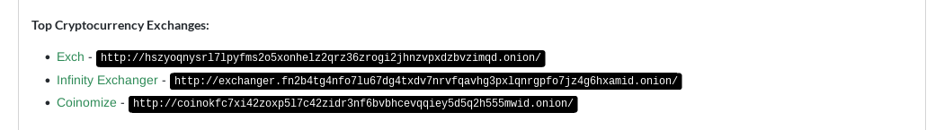A screenshot of the DarkNetEye blog post showing phishing links of eXch and Coinomize