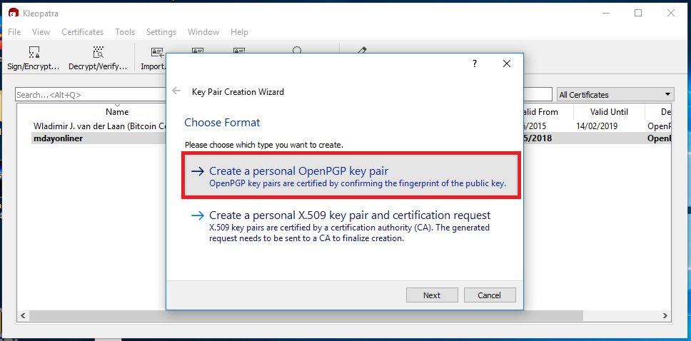 Cargando Crear un par de claves personales OpenPGP